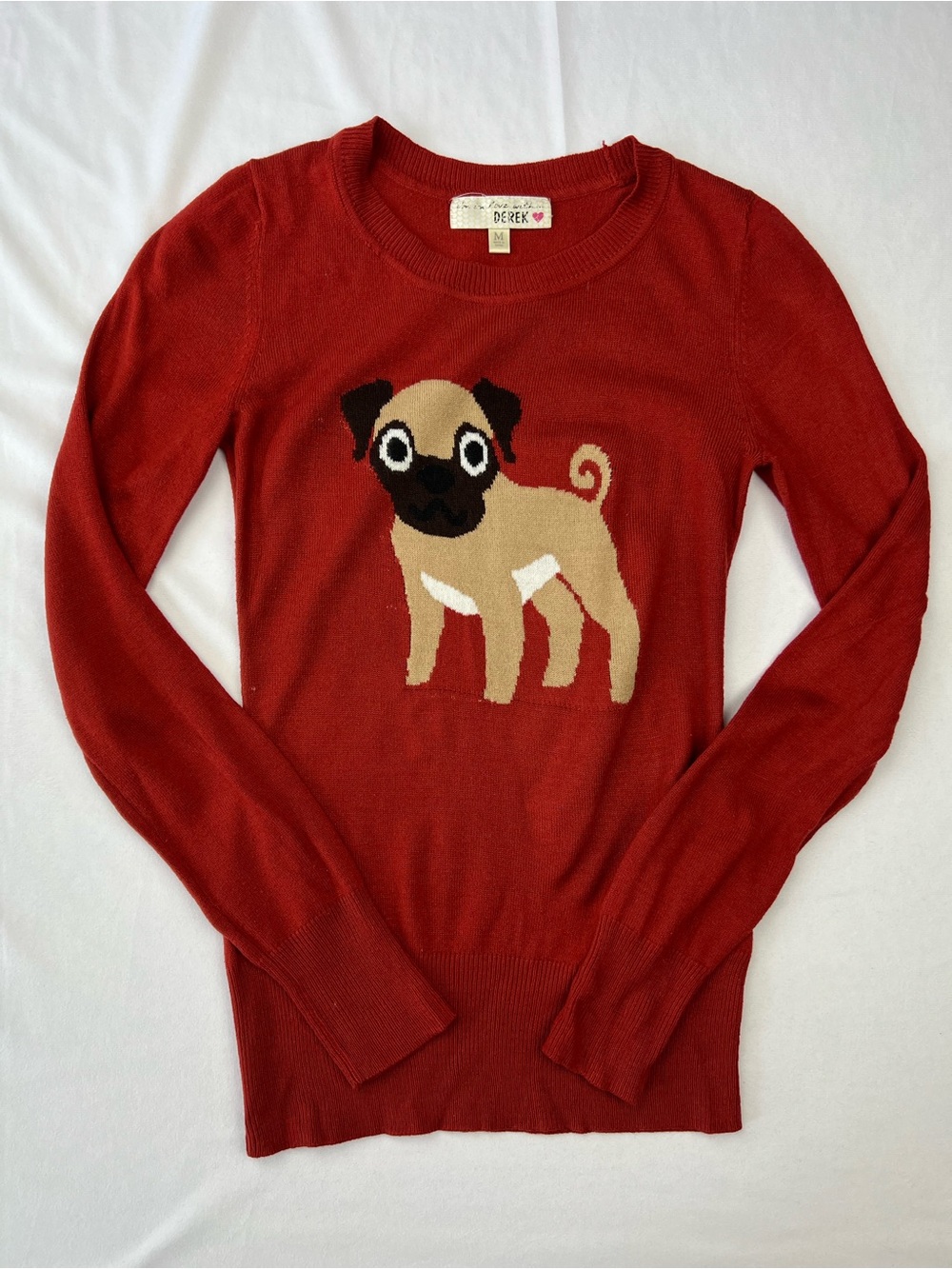 I’m in Love with Derek Crewneck Pug Dog  Lightweight Sweater - Medium